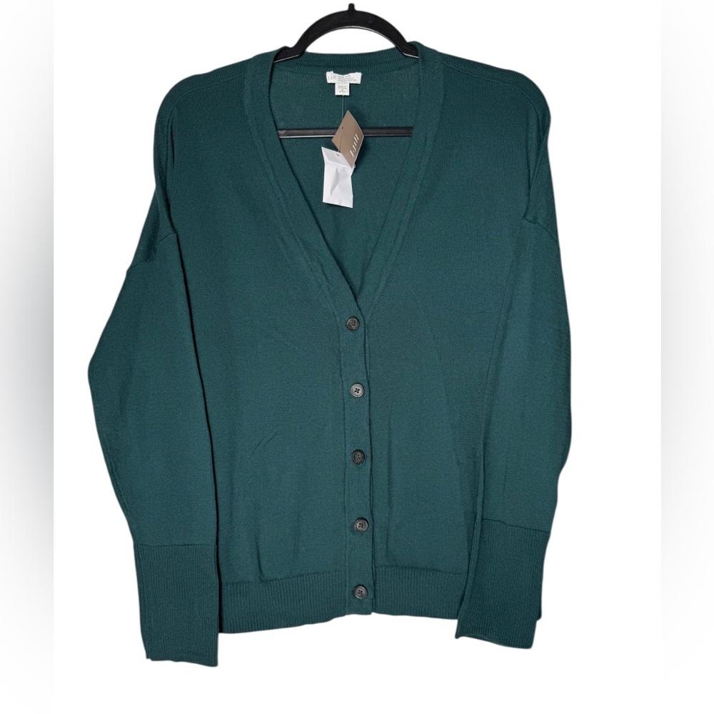 J. Jill Forest Green Cardigan Organic Cotton Petite Medium Minimalist Cozy NWT